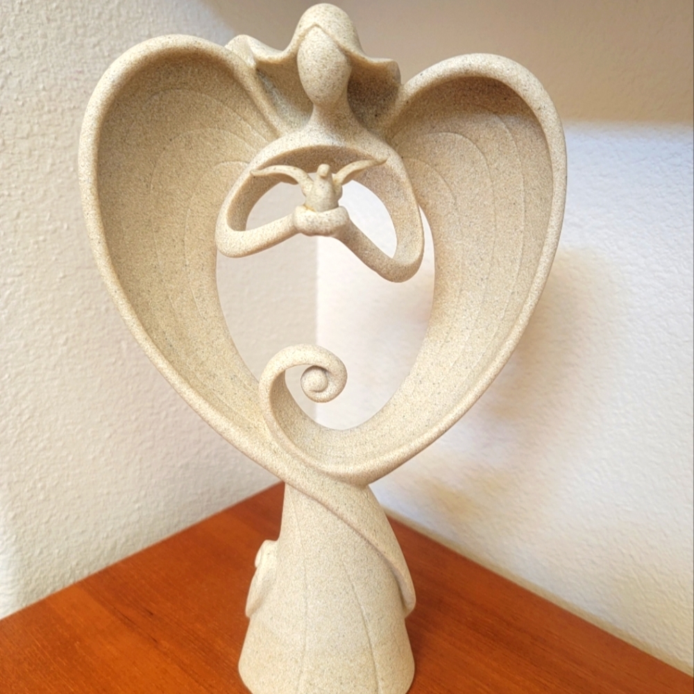 Vintage HERCO Angel Figurine Holding Dove Heart-Shaped Wings Home Decor 12"